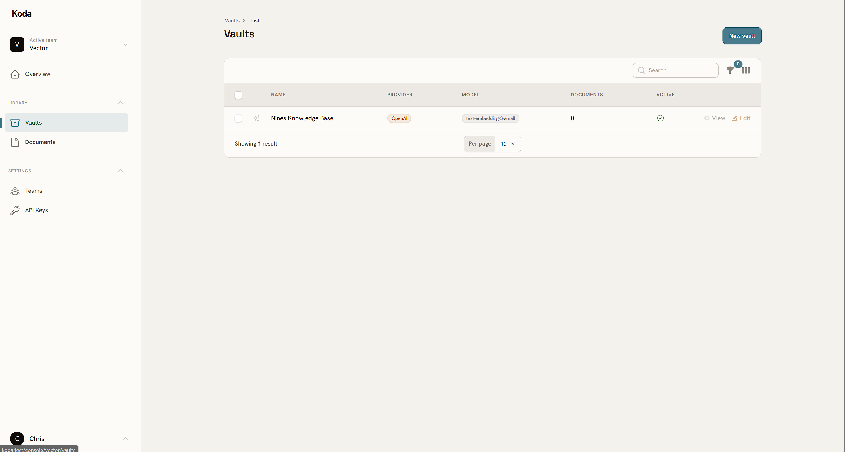 Koda vaults page